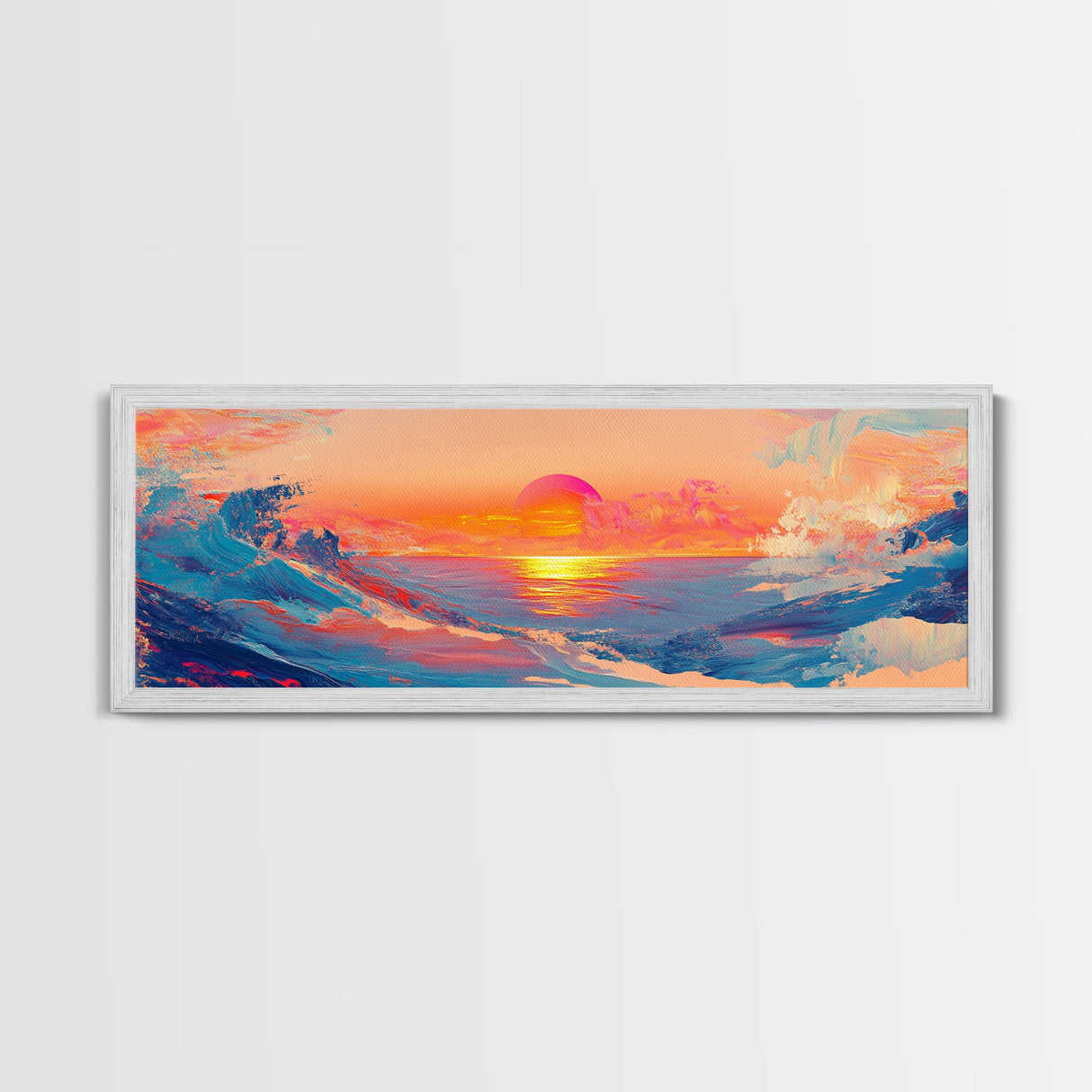Sunset Glow, Scenic Ocean Painting, Warm Beach Art, Coastal Decor, Framed Canvas Print, Living Room Artwork, Ocean Lover Gift