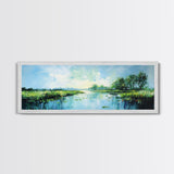Tranquil, Marshland, Reflection, Nature, Framed Canvas Print, Living Room Wall Art, Impressionist Art, Serene Water Scene