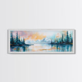 Mountain Lake, Sunset Reflection, Winter Scenery, Framed Canvas Print, Nature Wall Art, Cabin Decor, Home Art, Bedroom Decor