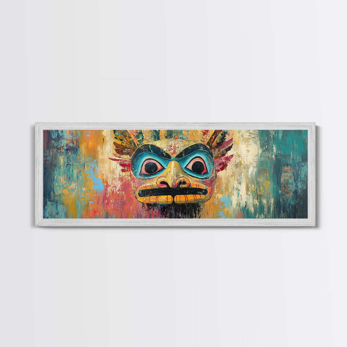 Tribal Mask, Vibrant Abstract, Bold Expressionism, Canvas Print, Boho Wall Art, Home Decor, Unique Artwork, Living Room Art