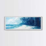 Ocean Shore, Coastal Landscape, Nautical Wall Art, Framed Canvas Print, Beach House Decor, Monochrome Seascape, Tranquil Art, Water Scene