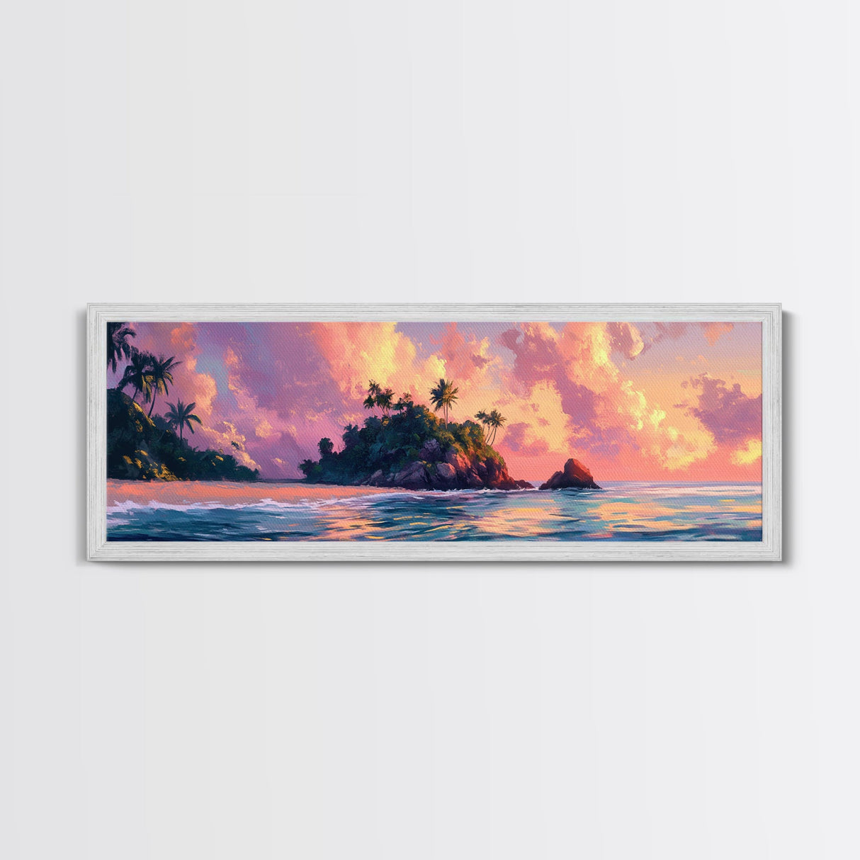 Tropical Sunset, Palm Tree Beach, Coastal Wall Art, Canvas Print, Island Paradise, Vibrant Seascape, Bedroom Decor, Summer Aesthetic