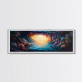 Hidden Cove, Cave Water Reflection, Mystical Wall Art, Framed Canvas Print, Fantasy Landscape, Dreamy Nature Scene, Moody Art, Deep Colors