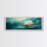 Lotus Flower, Tranquil Water, Canvas Print, Zen Wall Art, Meditation Room Decor, Calm Blue Painting, Bedroom Artwork, Boho Aesthetic