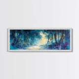 Mystical Forest, Blue Woodland Scene, Nature Art, Dark Forest Painting, Bedroom Wall Art, Canvas Print, Framed Canvas Print