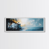 Misty Ocean Cliffs Canvas Print Moody Coastal Wall Art, Dark Blue Seascape Painting, Foggy Landscape, Contemporary Office Decor