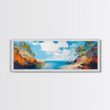 Golden Coast Sunset Framed Canvas Print Bold Landscape Painting, Seaside Scene, Impressionist Coastal Wall Art, Living Room Decor