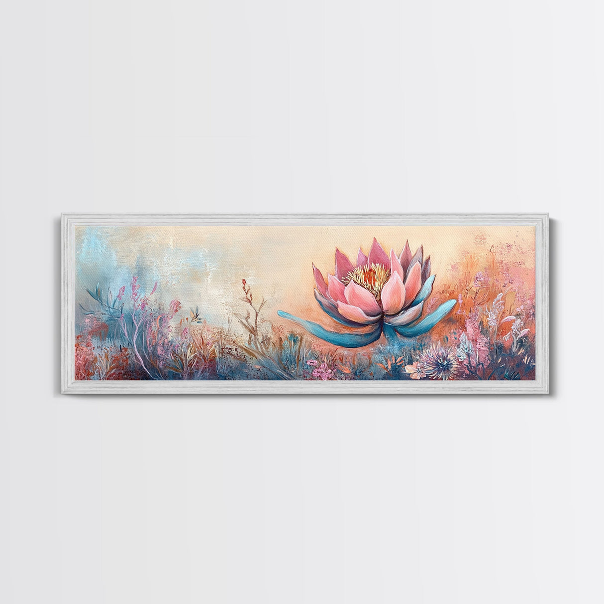 Print Blooming Lotus Flower Wall Art, Boho Floral Artwork, Feminine Botanical Decor, Bedroom Art, Pink and Blue Painting