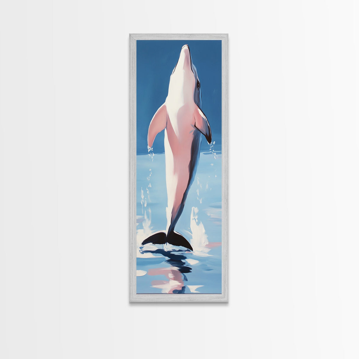 Leaping Dolphin, Ocean Wildlife, Canvas Print, Beach House Wall Art, Blue Coastal Aesthetic, Marine Life Art, Living Room Decor