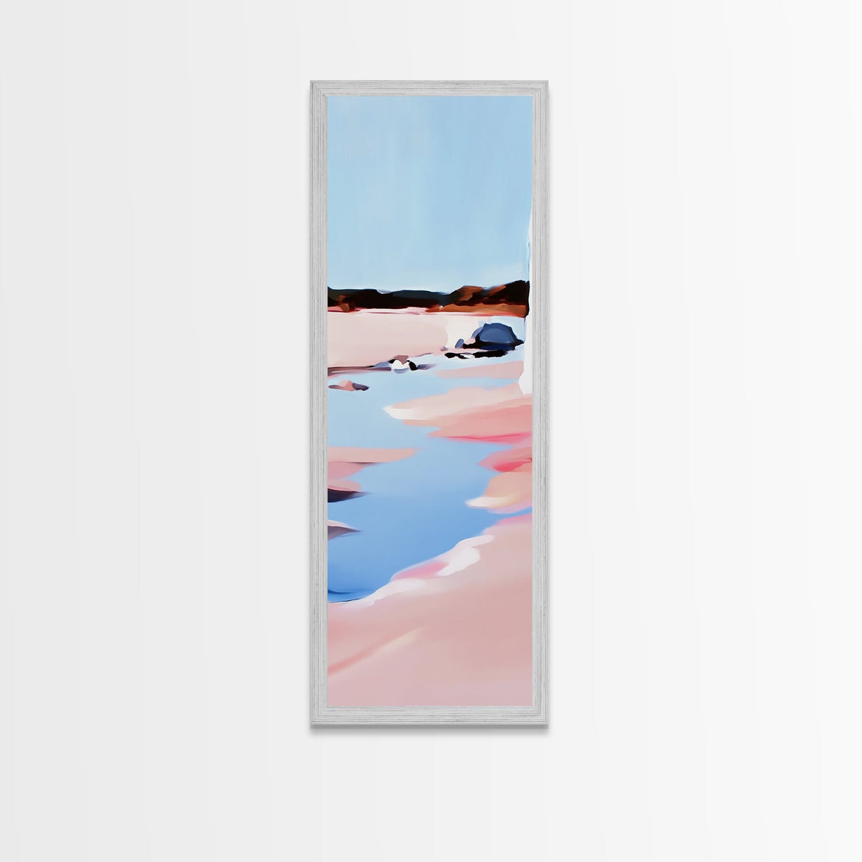 Seaside Landscape, Water Reflection, Abstract Art, Framed Canvas Print, Soft Pastel Colors, Modern Coastal Decor, Serene Wall Art