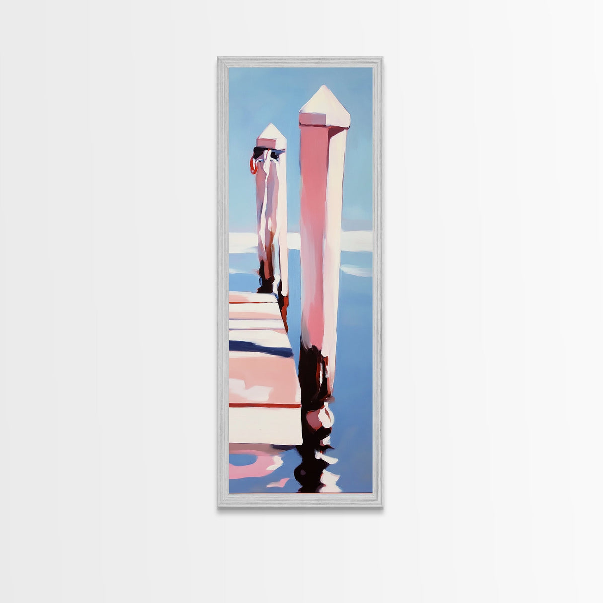 Dockside View, Ocean Reflection, Coastal Escape, Framed Canvas Print, Nautical Wall Art, Beach House Decor, Relaxing Home Aesthetic