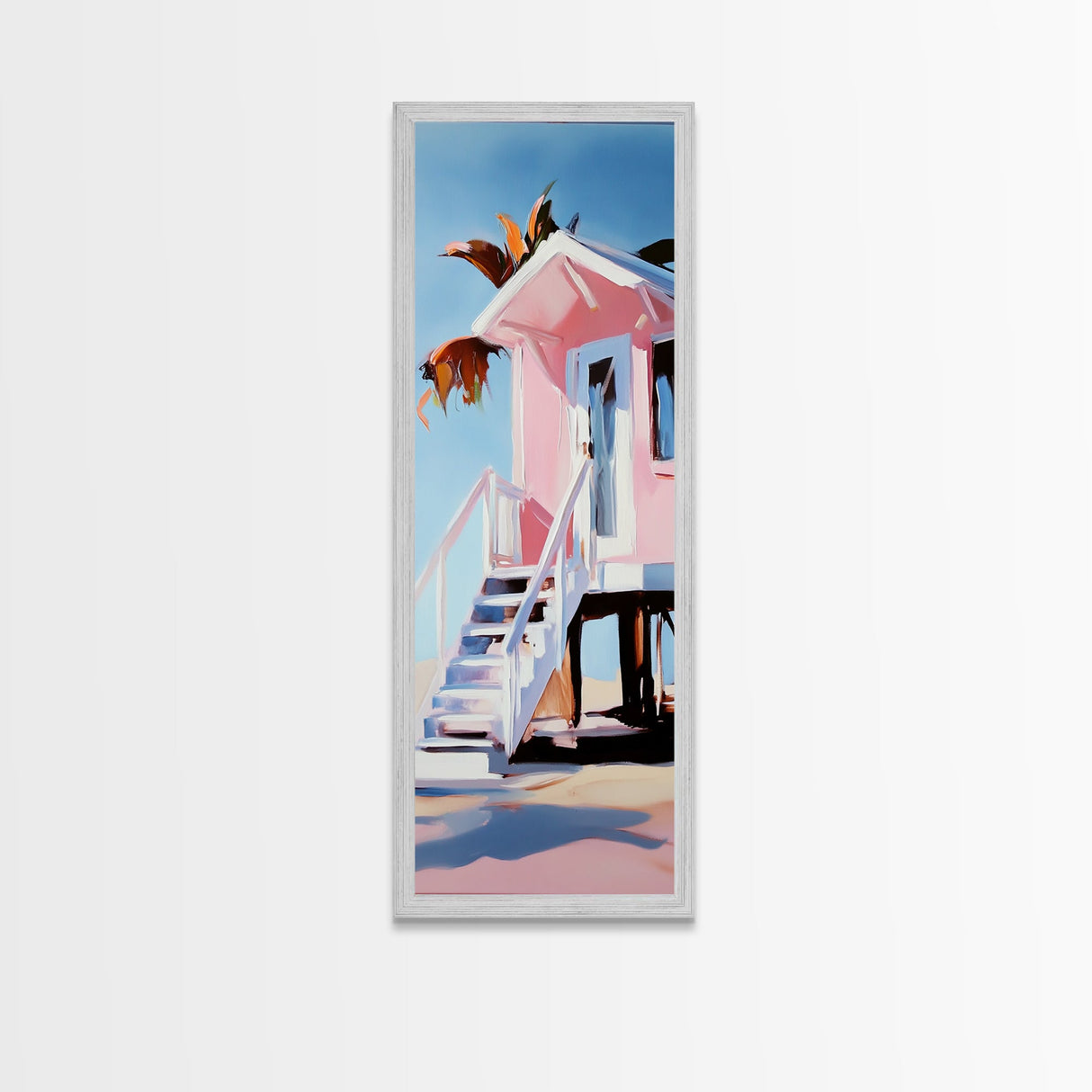 Tropical Beach House, Coastal Canvas Print, Modern Wall Art, Pastel Home Decor, Living Room Artwork, Beach Aesthetic, Bedroom Art