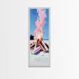 Bonfire Glow, Beach Campfire, Pink Flame Art, Framed Canvas Print, Coastal Decor, Warm Aesthetic, Living Room or Bedroom Wall Art