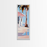 Palm Tree Getaway, Tropical Beach, Coastal Aesthetic, Framed Canvas Print, Modern Minimalist, Relaxing Home Decor, Bedroom Wall Art
