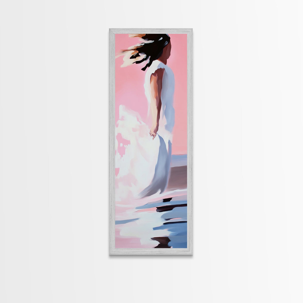 Windblown Woman, Feminine Wall Art, Dreamy Pastel Painting, Ethereal Beach Scene, Boho Chic Home, Minimalist Figure, Canvas Print