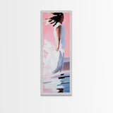Windblown Woman, Feminine Wall Art, Dreamy Pastel Painting, Ethereal Beach Scene, Boho Chic Home, Minimalist Figure, Canvas Print