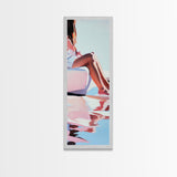 Sunlit Poolside, Elegant Woman Art, Minimalist Feminine Decor, Summer Painting, Warm and Serene Aesthetic, Framed Canvas Print