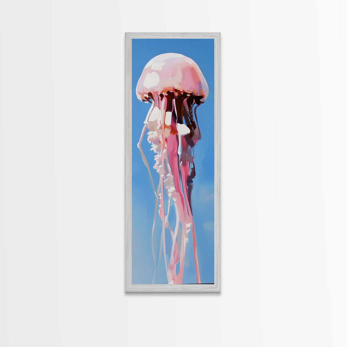 Jellyfish Painting, Ocean Life Wall Art, Coastal Minimalist Decor, Beach House Artwork, Nautical Blue, Framed Canvas Print