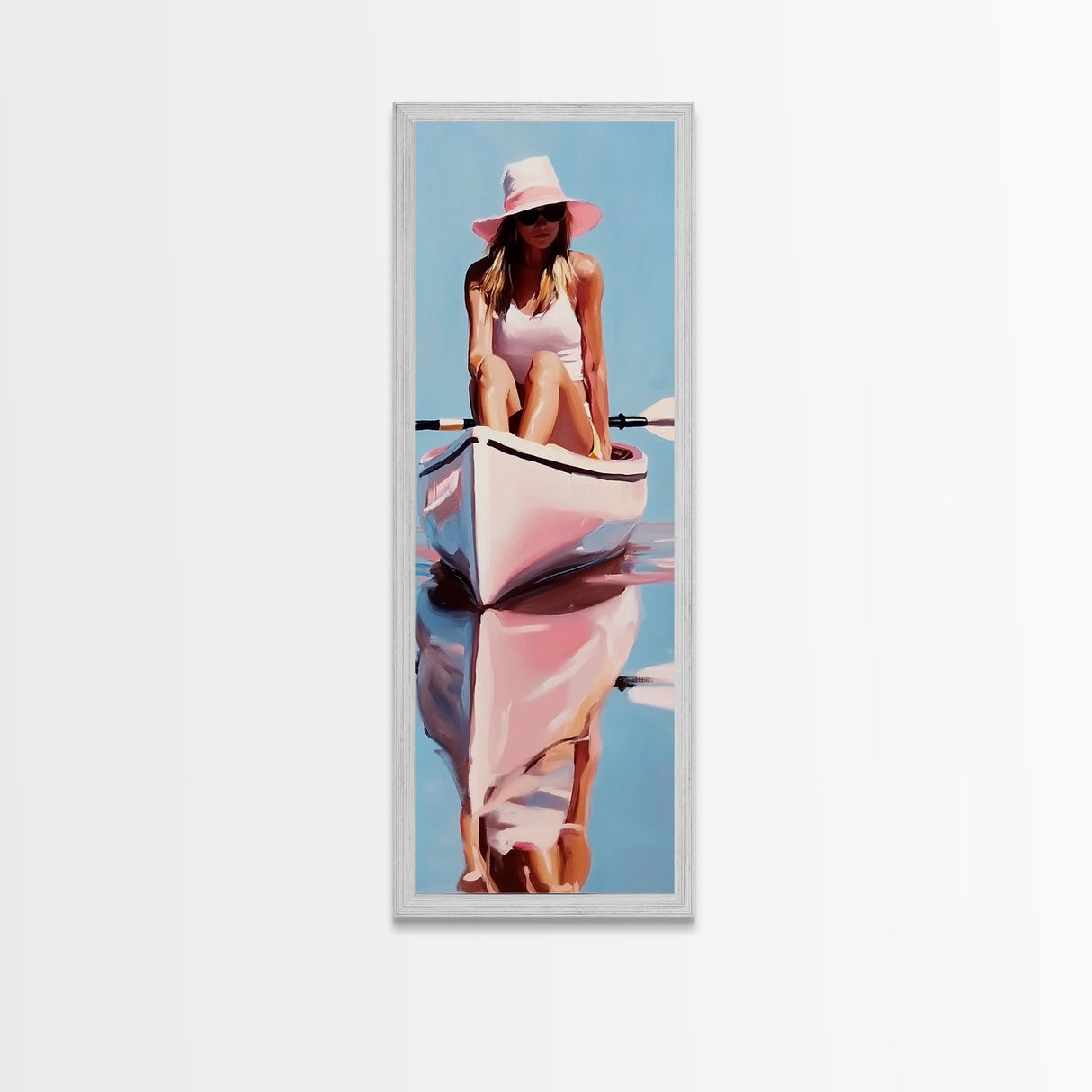 Woman in Kayak, Summer Adventure Art, Coastal Minimalist Painting, Ocean Escape Decor, Outdoor Lover Gift, Framed Canvas Print