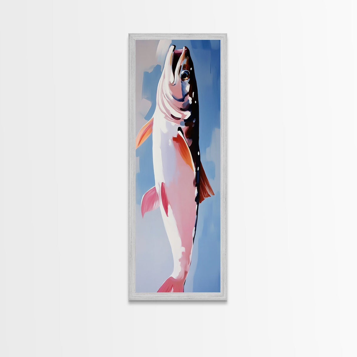 Trout Fish Art, Rustic Fishing Decor, Nature Wildlife Painting, Modern Minimalist Blue, Cabin Lodge Wall Art, Canvas Print
