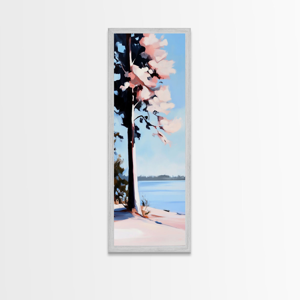 Lakeside Tree, Nature Artwork, Coastal Wall Art, Serenity Print, Canvas Print, Boho Landscape, Minimalist Art, Neutral Tones, Home Decor
