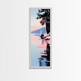Lakeside Serenity, Moody Nature, Framed Canvas Print, Contemporary Wall Art, Blue and Pink Painting, Living Room Wall Art