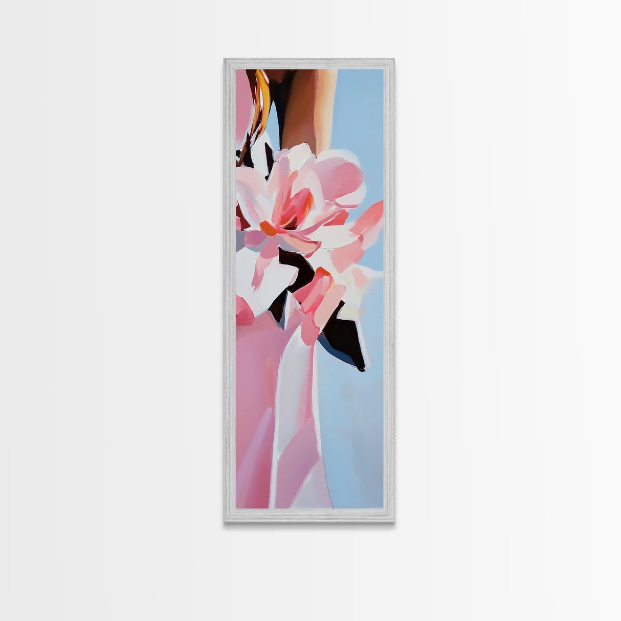 Pink Flowers, Floral Elegance, Feminine Botanical Art, Chic Wall Decor, Romantic Aesthetic, Modern Bloom Painting, Framed Canvas Print