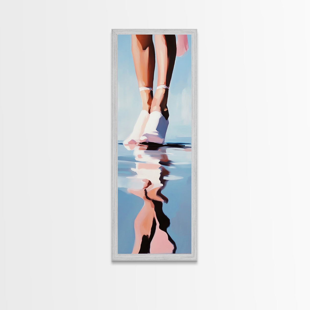Ballet Feet, Water Reflection, Framed Canvas Print, Elegant Dance Art, Feminine Bedroom Decor, Pastel Aesthetic, Minimalist Wall Art