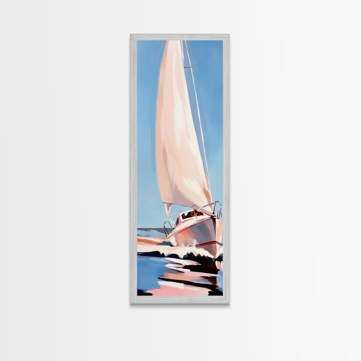 Sailing Dream, Nautical Adventure Art, Soft Pastel Seascape, Elegant Coastal Decor, Minimalist Ocean Scene, Framed Canvas Print