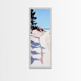 Ocean Walkway, Dunes and Shadows, Coastal Serenity, Soft Light, Framed Canvas Print, Living Room Wall Art, Beach House Decor