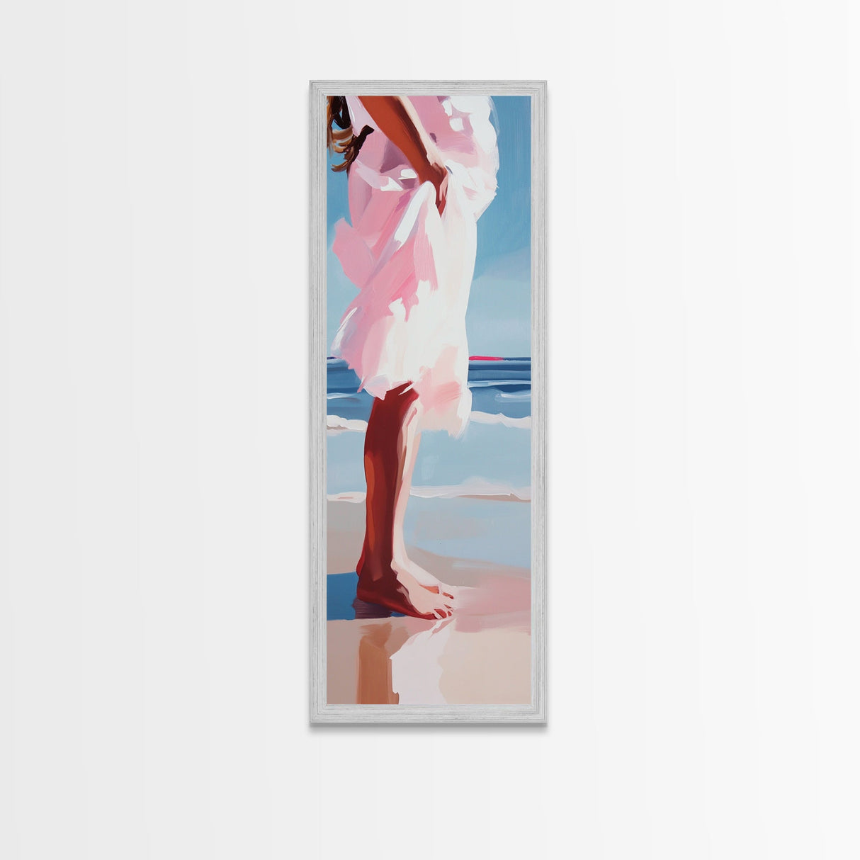 Barefoot Serenity, Ocean Breeze, Feminine Beach Art, Framed Canvas Print, Coastal Decor, Minimalist Wall Art, Bedroom Artwork