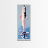 Fish, Water, Minimalist Art, Ocean, Coastal Decor, Marine Life, Blue, White, Kitchen Wall Art, Framed Canvas Print