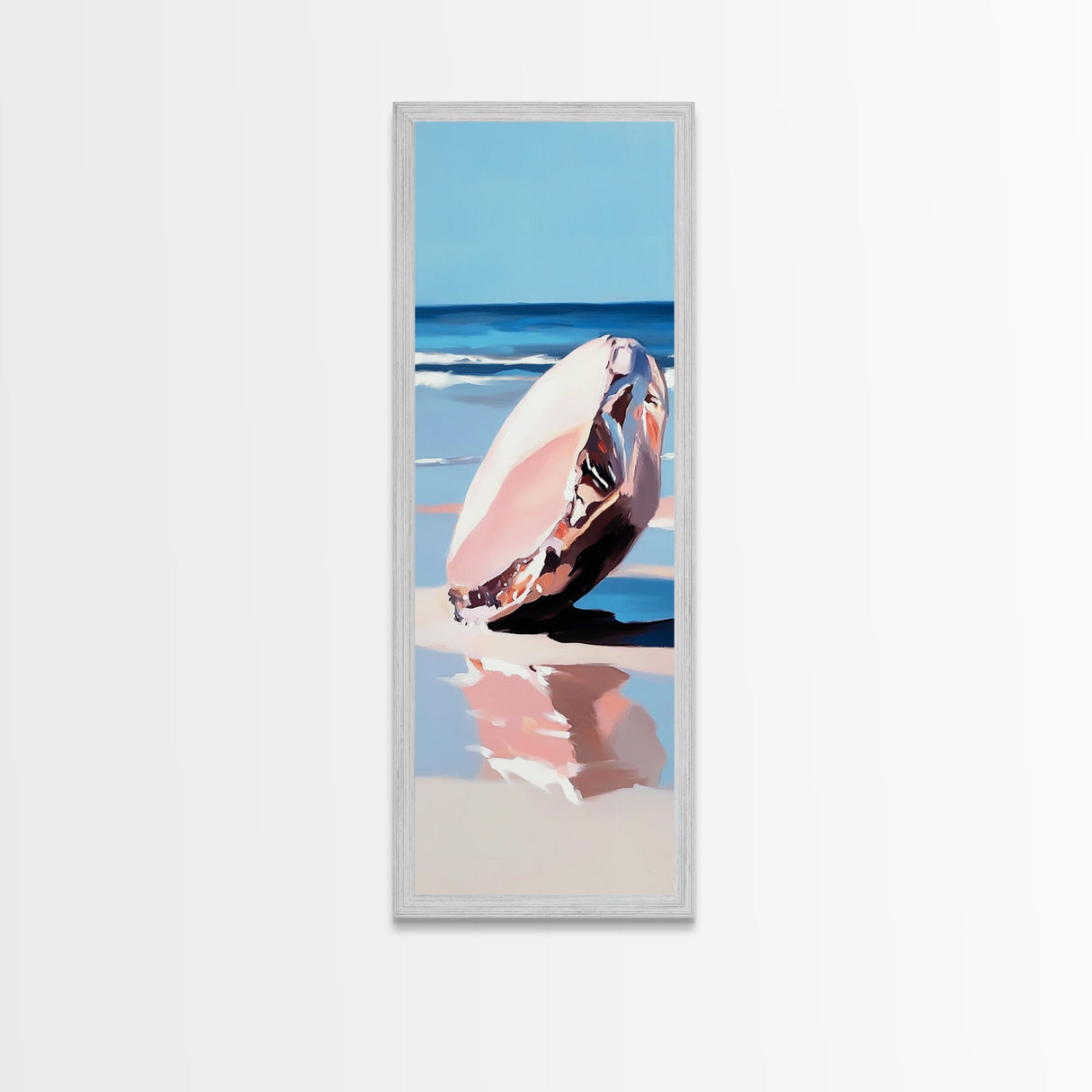 Seashell, Ocean, Beach Art, Coastal, Minimalist, Blue, White, Natural Decor, Modern Home, Bathroom, Framed Canvas Print