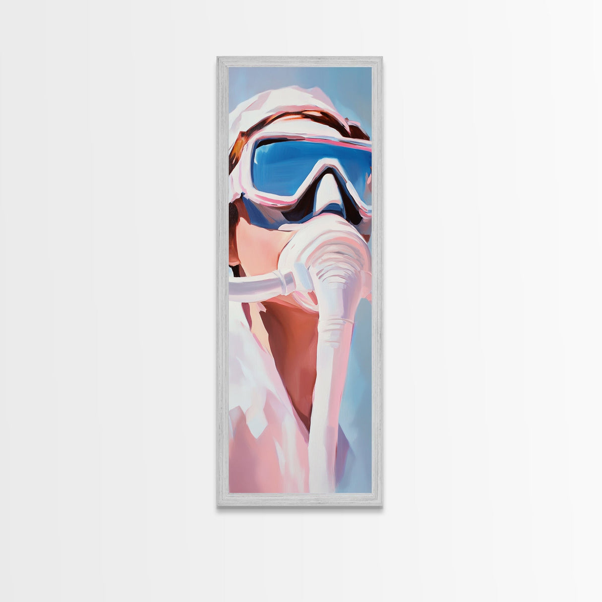 Gas Mask, Diver, Surrealist Art, Sci-Fi, Blue, White, Modern, Futuristic, Office, Living Room, Framed Canvas Print, Bedroom Art