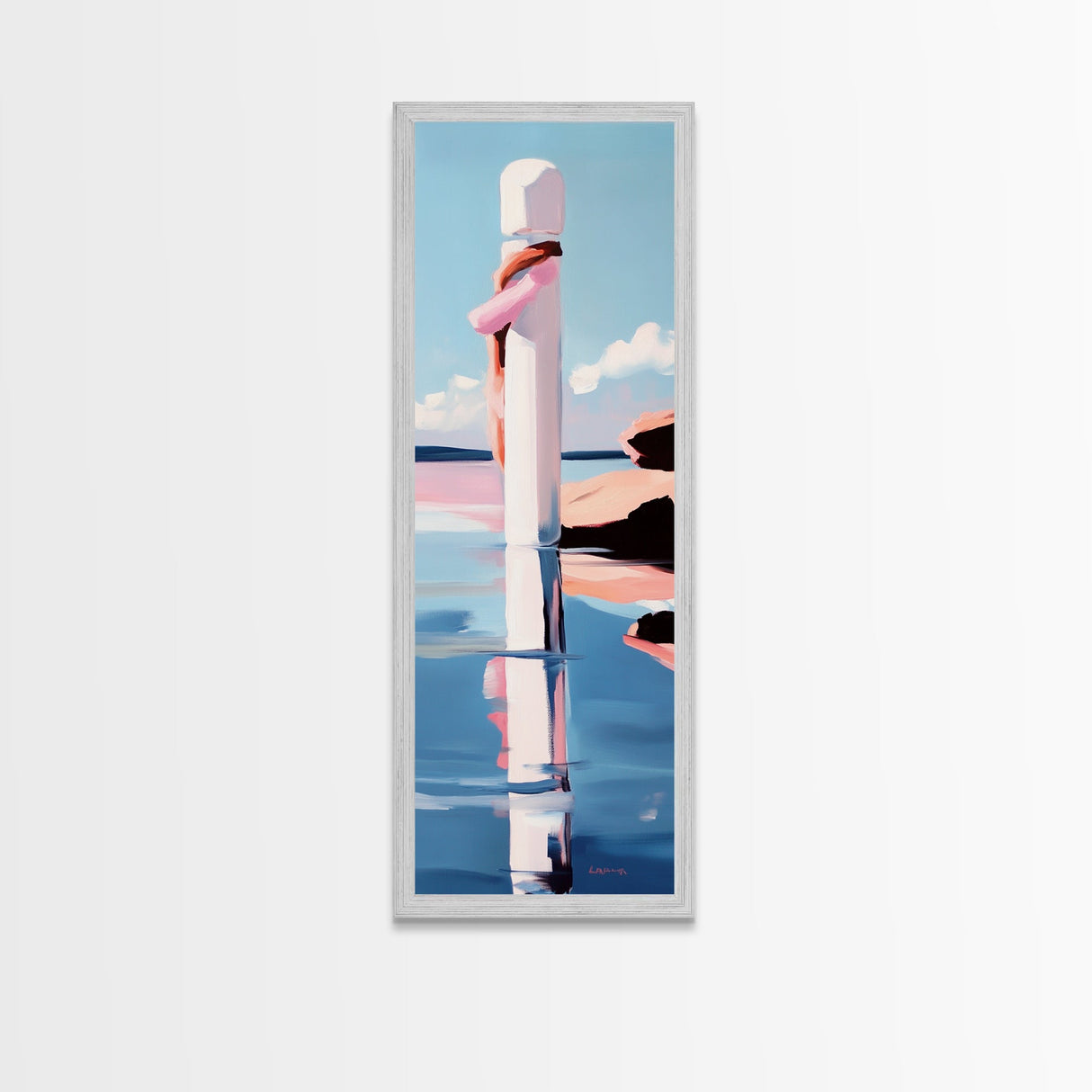 Coastal Reflection, Modern Beach Art, Minimalist Ocean Decor, Contemporary Wall Art, Blue and Pink Seascape, Canvas Print, Bedroom Wall Art