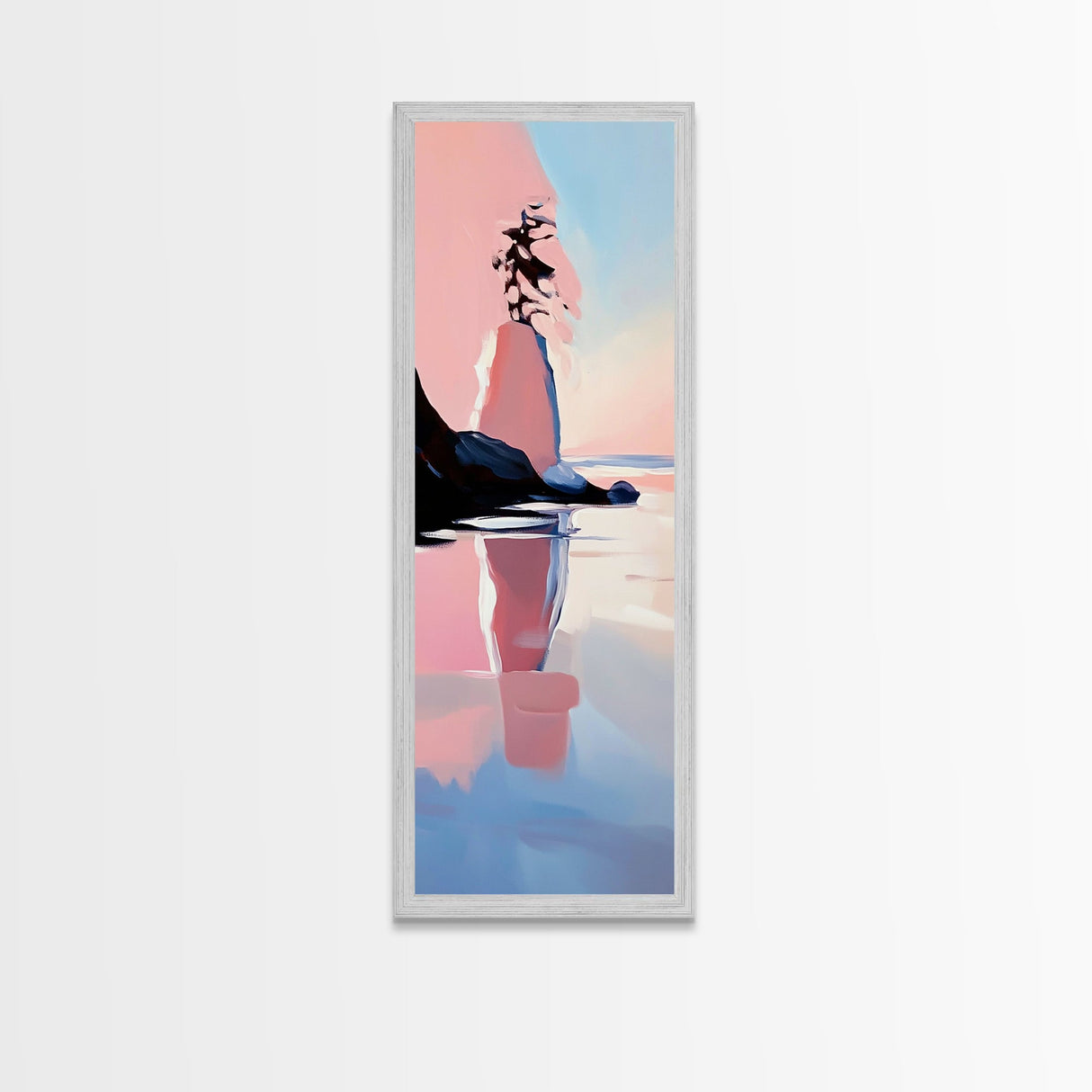 Coastal Rock, Serene Landscape, Pastel Seascape, Ocean Reflection, Boho Wall Art, Nature Inspired Framed Canvas Print, Living Room Decor