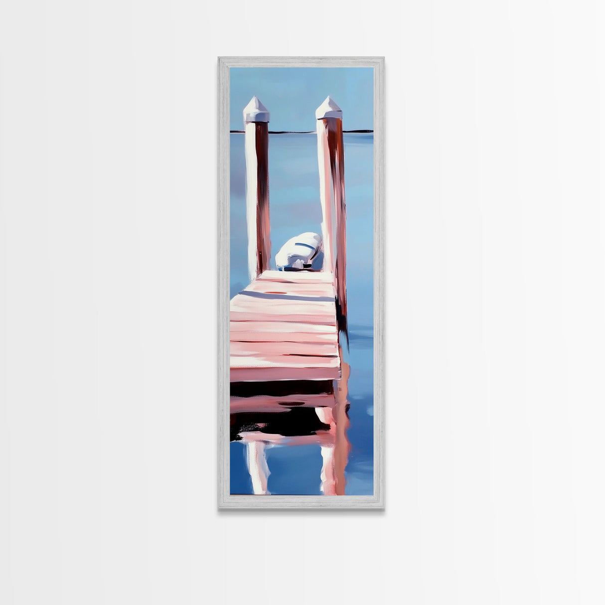 Dock Reflection, Calm Waters, Nautical Aesthetic, Serene Landscape, Coastal Home Decor, Minimal Framed Canvas Print, Tranquil Vibes