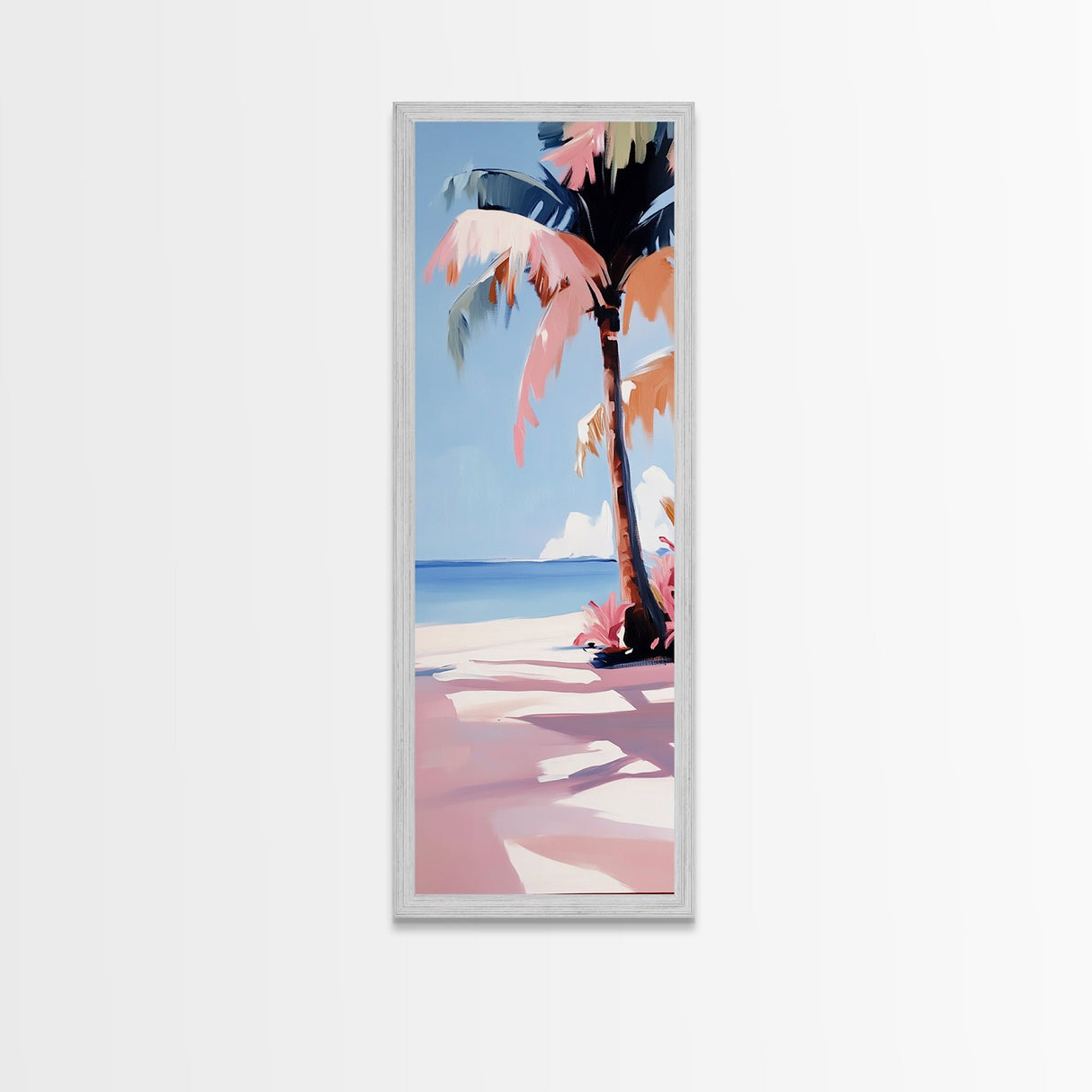 Palm Tree, Coastal Wall Art, Tropical Decor, Canvas Print, Beach House Art, Boho Aesthetic, Island Vibes, Blue and Pink Art, Relaxing Scene
