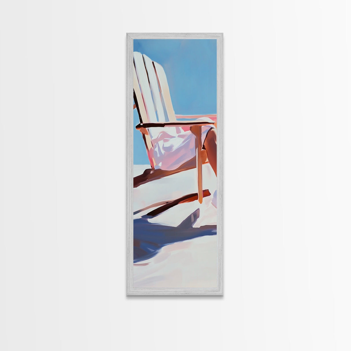 Beach Chair Relaxation, coastal art, summer vibes, minimalist beach painting, modern wall decor, living room art, framed canvas print