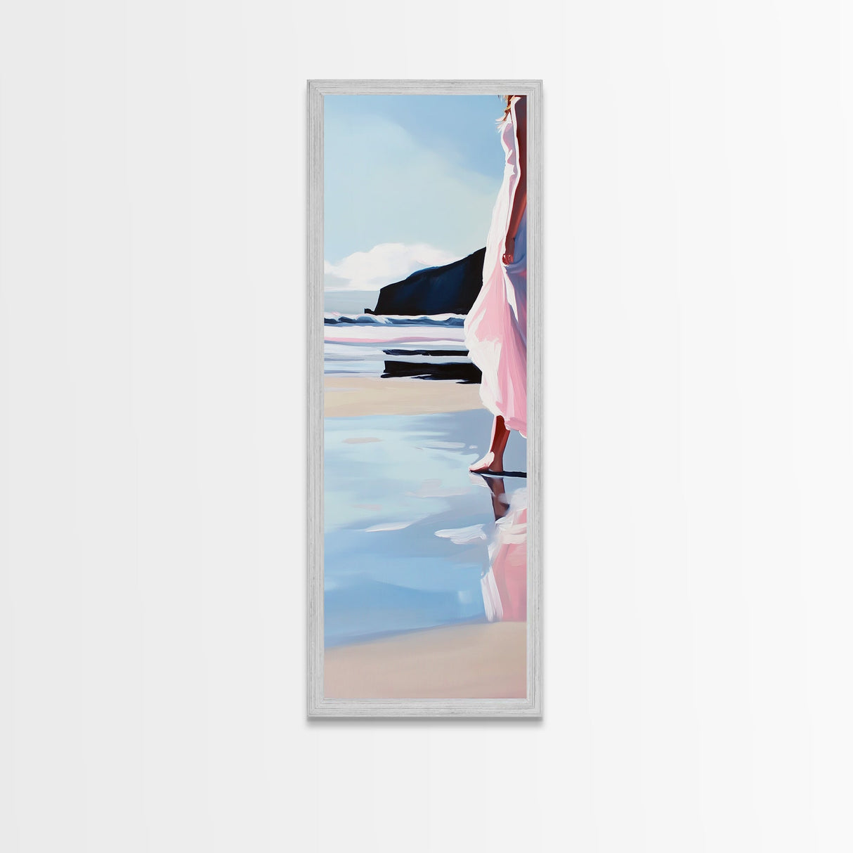 Woman by Ocean, Coastal Art, Canvas Print, Romantic Seascape, Minimalist Decor, Modern Art, Pastel Beach Scene, Living Room Wall Art
