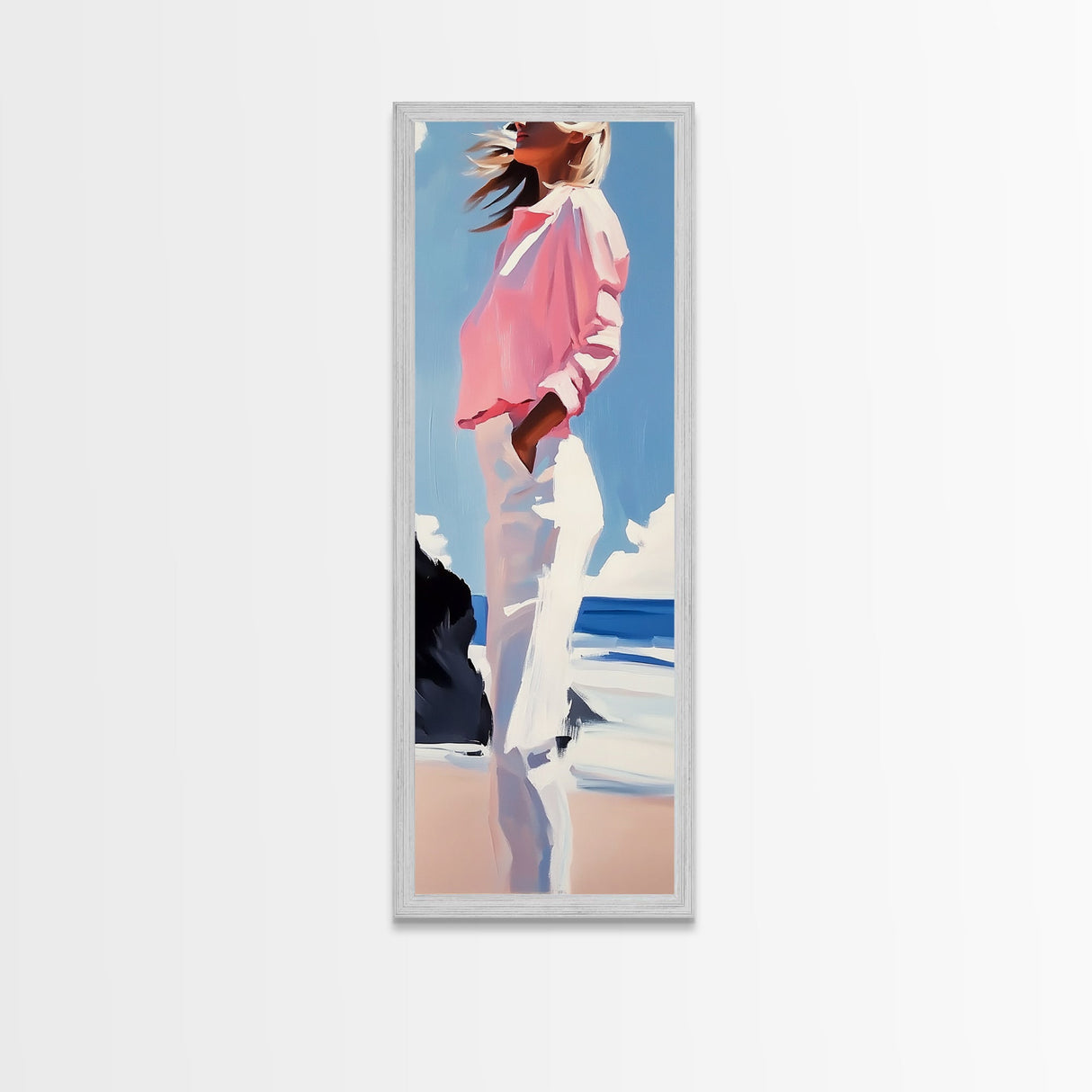 Coastal Breeze, Modern Boho, Soft Pastel Art, Framed Canvas Print, Bedroom Wall Decor, Feminine Aesthetic, Ocean Serenity