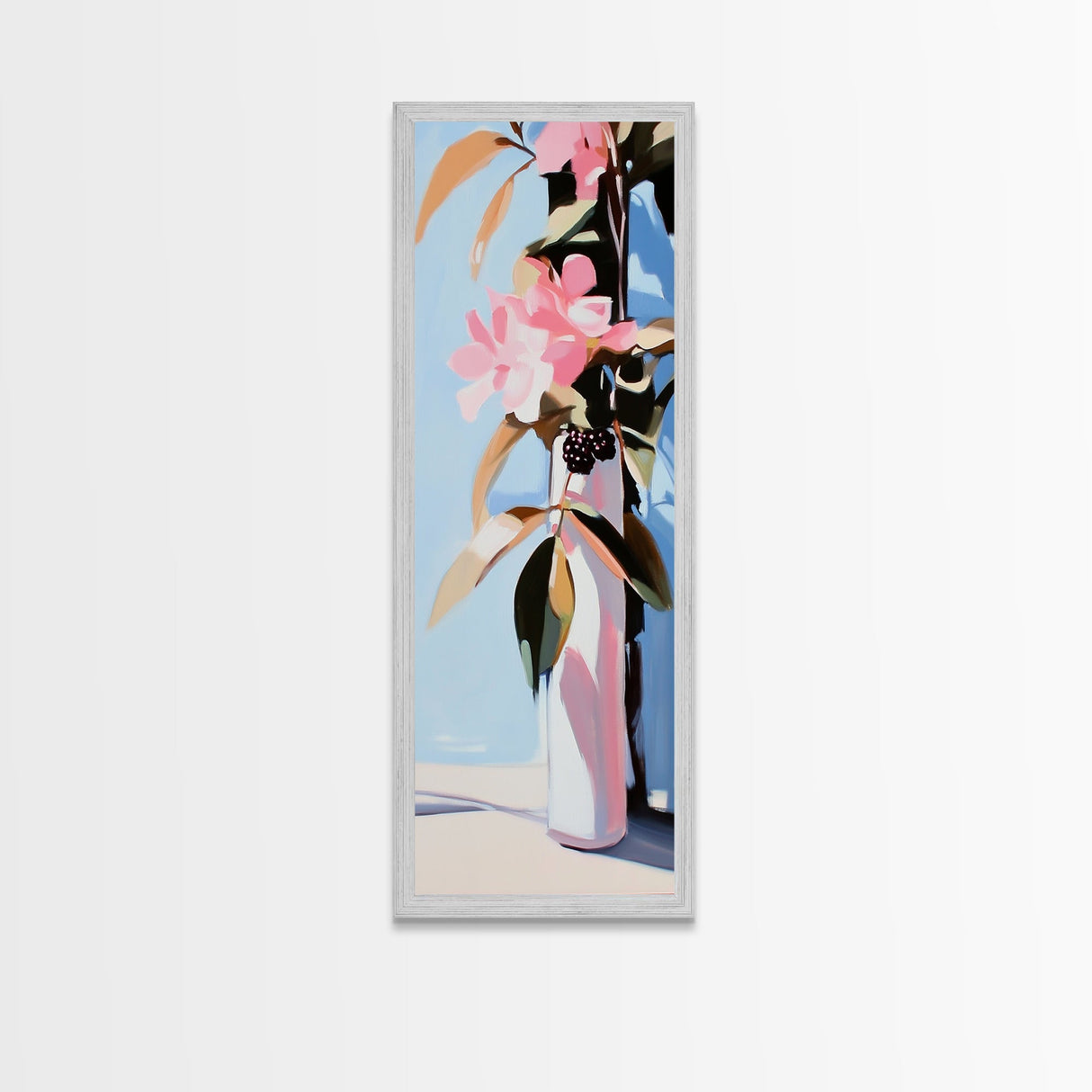 Floral Vase, Pink Flowers, Boho Botanical, Framed Canvas Print, Nature Wall Art, Bedroom Decor, Soft Aesthetic Art, Floral Wall Art
