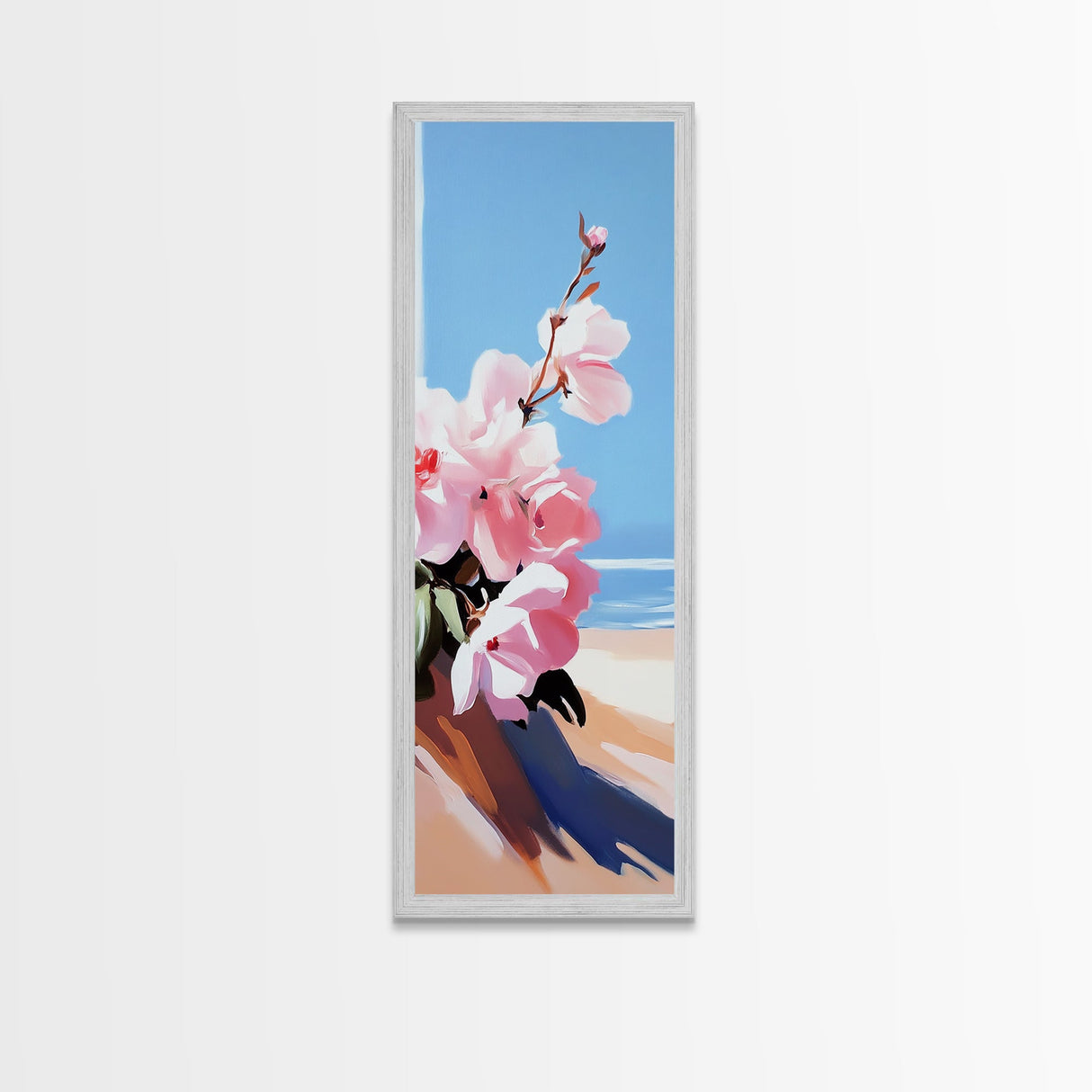 Pink Blooms, Floral Wall Art, Coastal Flower Decor, Living Room Print, Nature Art, Modern Botanical, Canvas Print, Minimalist Art