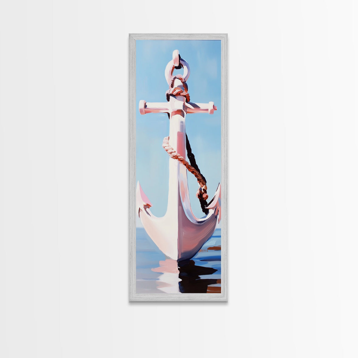 Nautical Anchor, Coastal Decor, Blue and Pink Art, Framed Canvas Print, Modern Minimalist, Ocean Wall Art, Beach House Decor