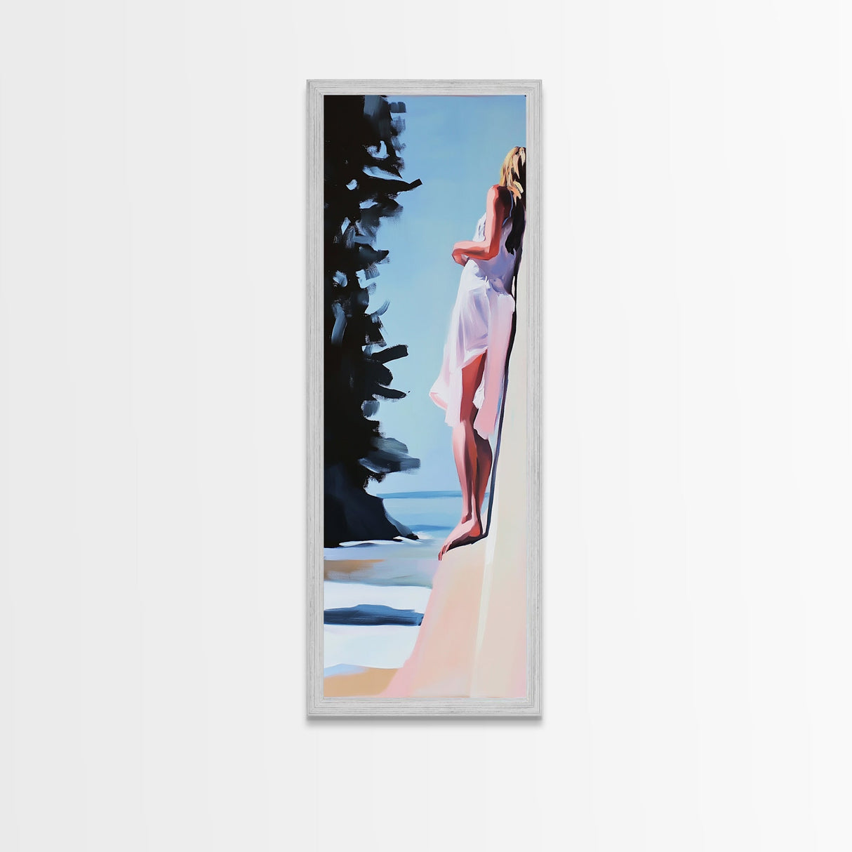 Woman On Cliff, Boho Wall Art, Feminine Canvas Print, Minimalist Decor, Dreamy Aesthetic, Coastal Style, Nature Art, Peaceful Decor