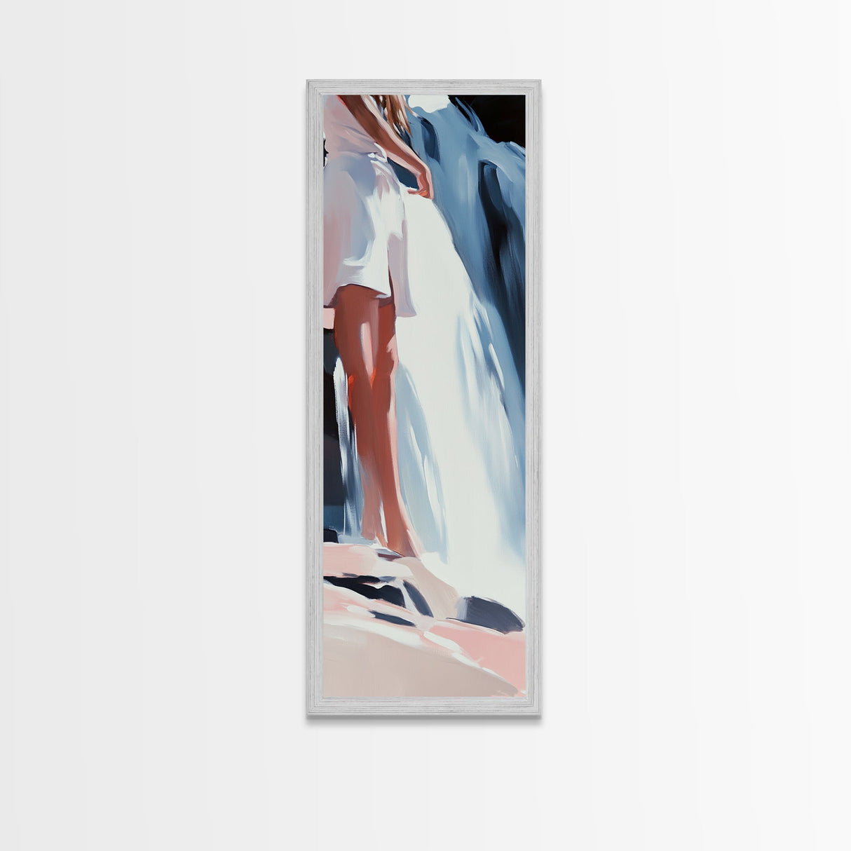 Waterfall Serenity, Woman Canvas Print, Nature Wall Art, Minimalist Decor, Dreamy Aesthetic, Boho Home Art, Earthy Tones