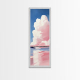 Dreamy Sky, Cotton Candy Clouds, Tranquil Seascape, Framed Canvas Print, Soft Pastel Art, Minimalist Ocean Decor, Bedroom Wall Art