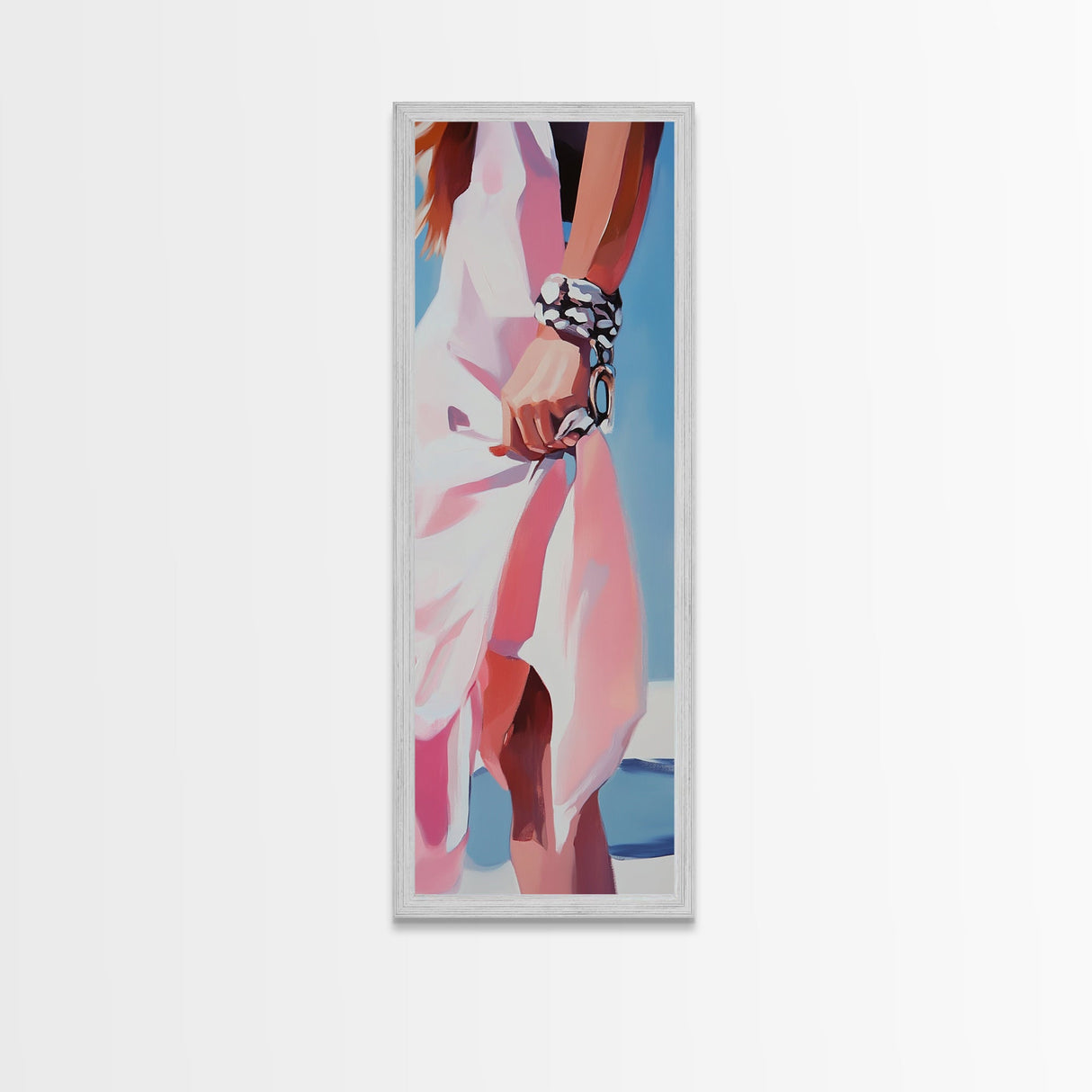 Elegant Woman, Fashion Illustration, Chic Wall Art, Framed Canvas Print, Pink and White, Modern Minimalist, Dressing Room Decor