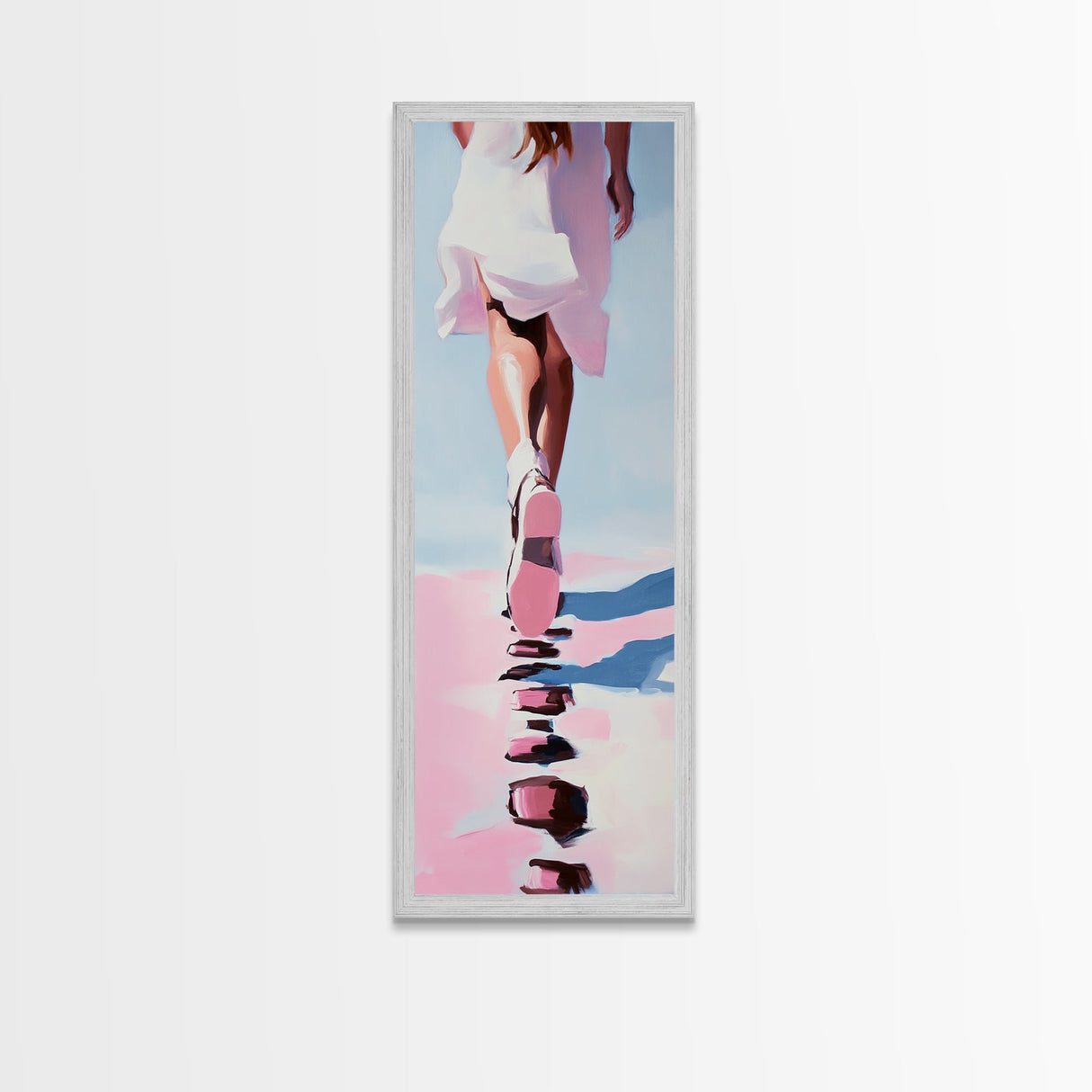 Elegant Walking Art, Minimalist Fashion, Dreamy Pastel Print, Framed Canvas Print, Modern Aesthetic, Bedroom Wall Art, Stylish Home Decor