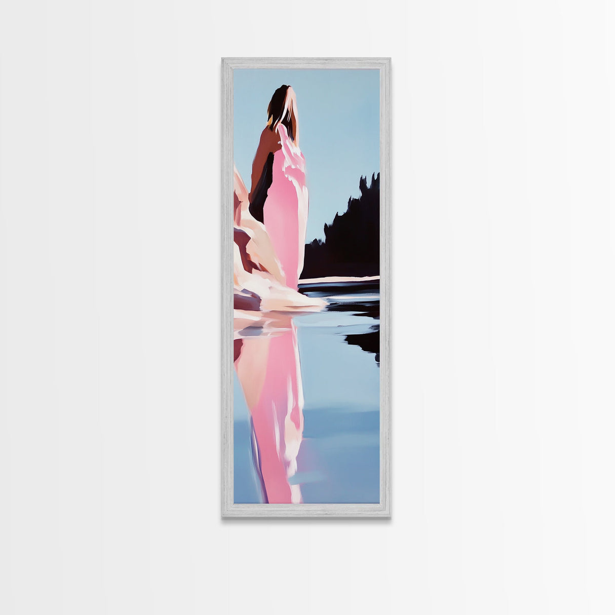 Serene Lake Art, Pastel Nature, Feminine Aesthetic, Framed Canvas Print, Modern Minimalist, Dreamy Reflection, Living Room Wall Art